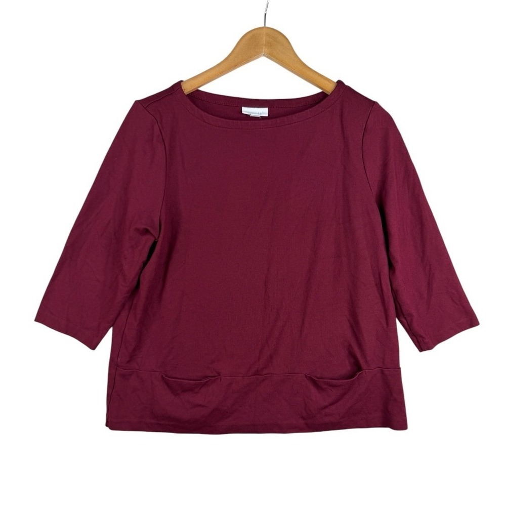 J Jill Ponte Top Medium Red Stretch Knit Pockets Boxy Casual Everyday Wear
